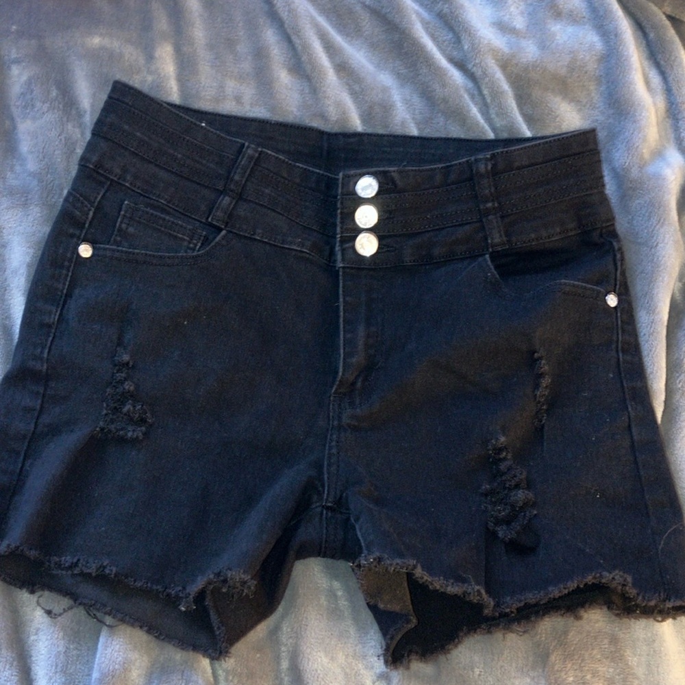 Love You high waisted black jean shorts